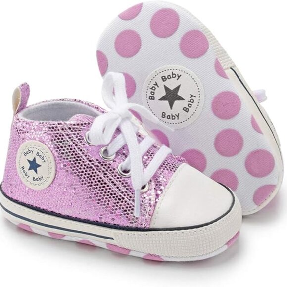 Baby Girls and Boys Canvas Sneakers Soft Sole High-Top Ankle Infant - Picture 12 of 15